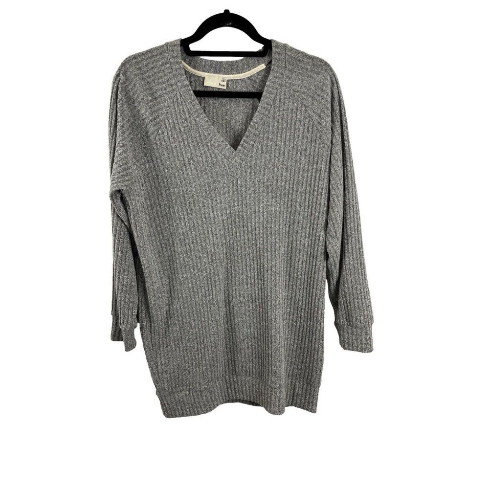 Aritzia Wilfred Free Grey Longlength Sweater Women's Size XXS V-Neck Cozy Fall